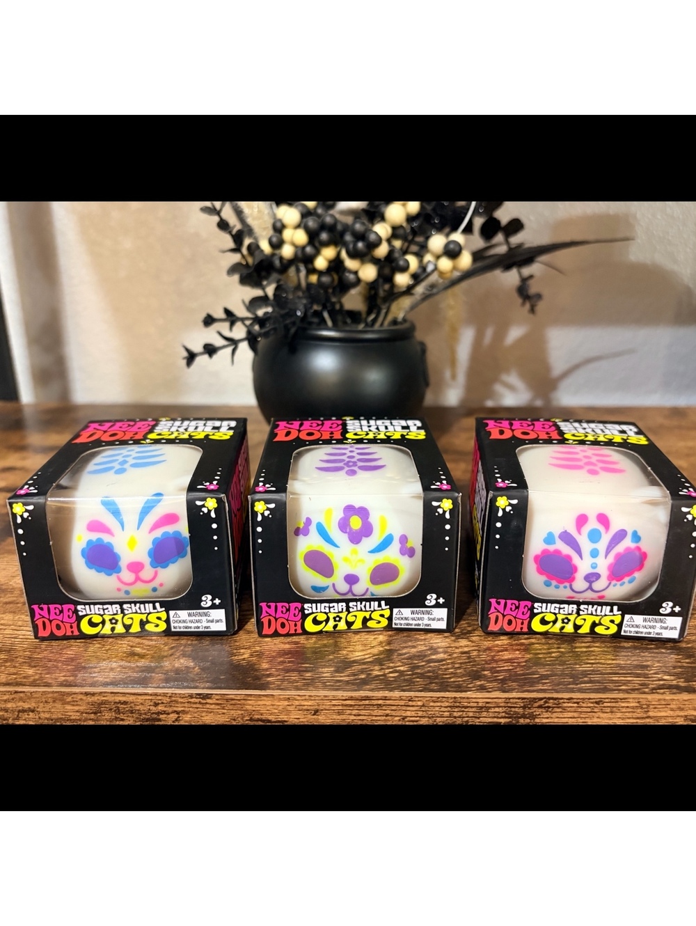 NeeDoh Sugar Skull Cats Squishy Set Schylling Glow In Dark Sensory Fidget RARE